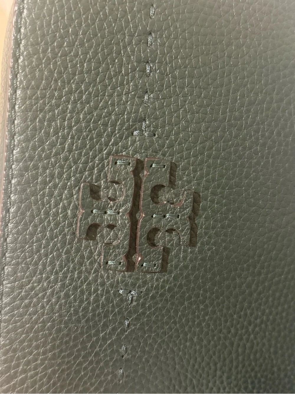 Tory Burch Dark Green Pebbled Leather Crossbody with Gold Chain